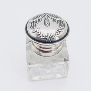 Vintage Sterling Silver and Glass Inkwell, glass inkwell, silver inkwell, vintage office