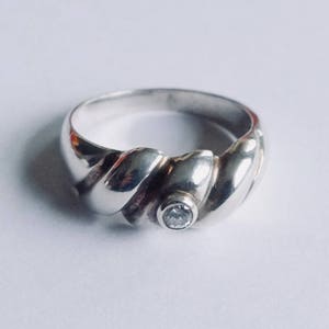 Sterling Silver Ring with Zircon Stone,  vintage sterling silver ring