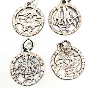 Pingente vintage de prata esterlina com símbolo do zodíaco, pingente zodiacal