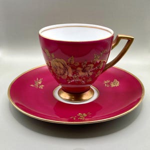 Vintage Bavarian Coffee cup and saucer, Gold porcelain coffee cup set