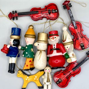 Vintage Christmas tree ornaments, wood tree ornaments