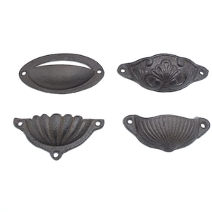 CONJUNTO de 4 puxadores de ferro, puxadores de ferro, acessórios para móveis vintage
