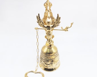 Vintage Brass Wall Bell with Clapper, Art Deco Door Chime