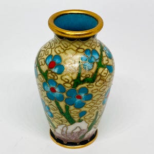 Jarrón floral Cloisonné en miniatura vintage, cloisonné vintage