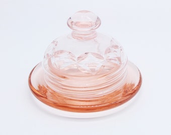 Vintage Handmade and Engraved Glass Butter dish, Portuguese Vintage Glass, butter dish