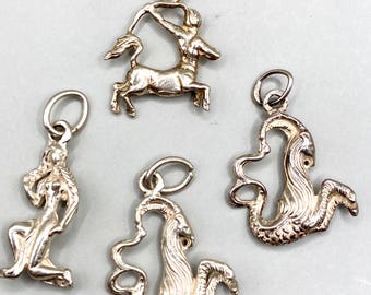 1 Vintage Sterling Silver Zodiac pendant, zodiac charm