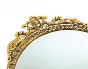 Vintage Oval Brass Wall Mirror, Ornate Metal Frame Entrance Decor