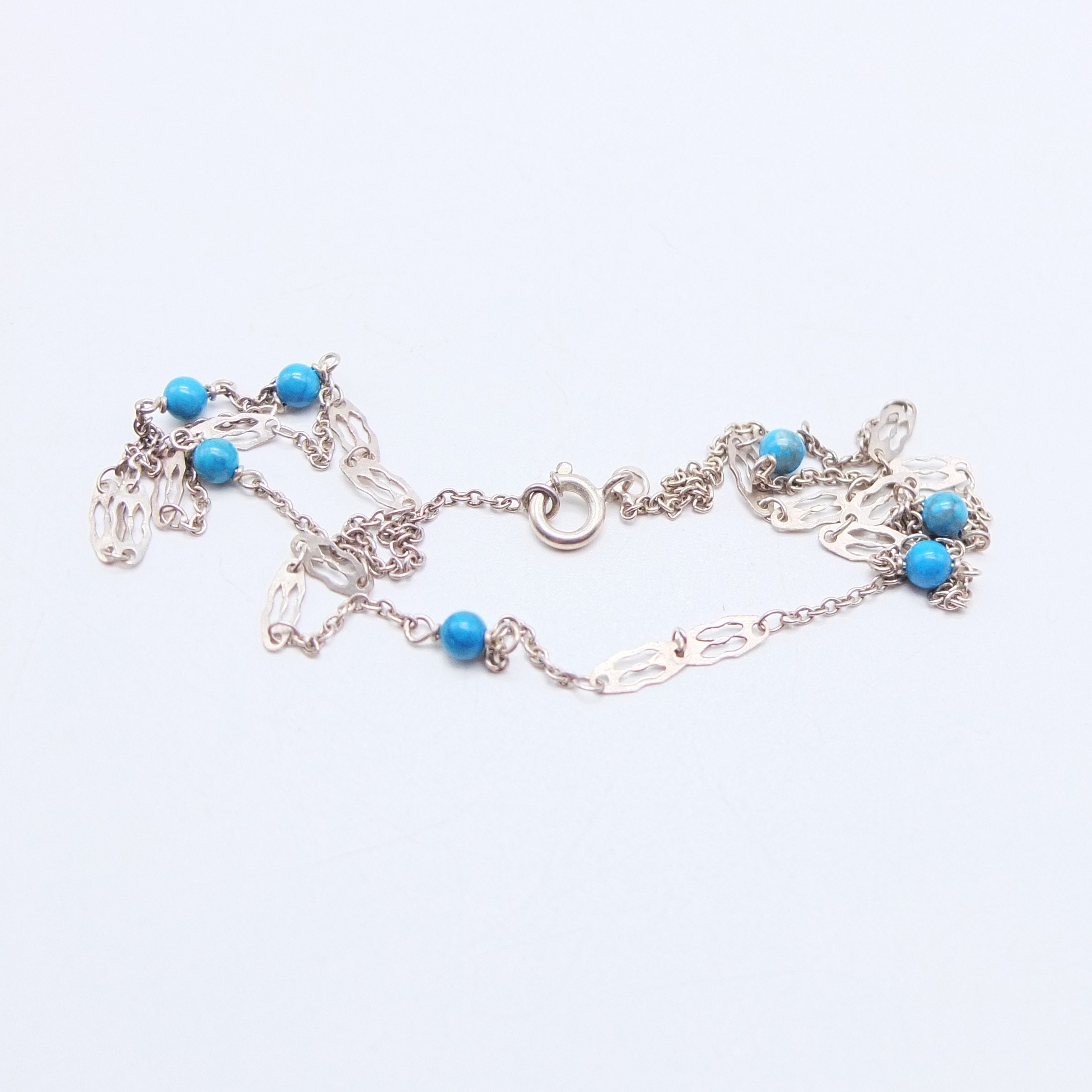 Collier Vintage Pierre Turquoise Et Argent - Bijou Ancien Ethnique, Occasion à Restaurer Ou Porter