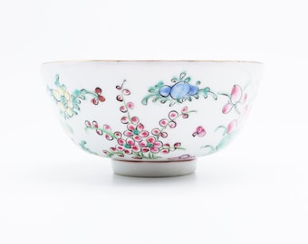 Antique Floral Porcelain Bowl Hand painted Macau, vintage bowl, porcelain bowl, noodles bowl, chinese soup bowl, vintage China