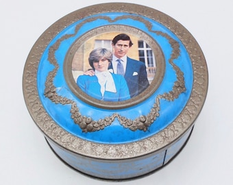 Vintage English Tin Box, Diana Princess of Wales and Prince Charles, Lady Di Souvenir, British Coronation, Princess Diana