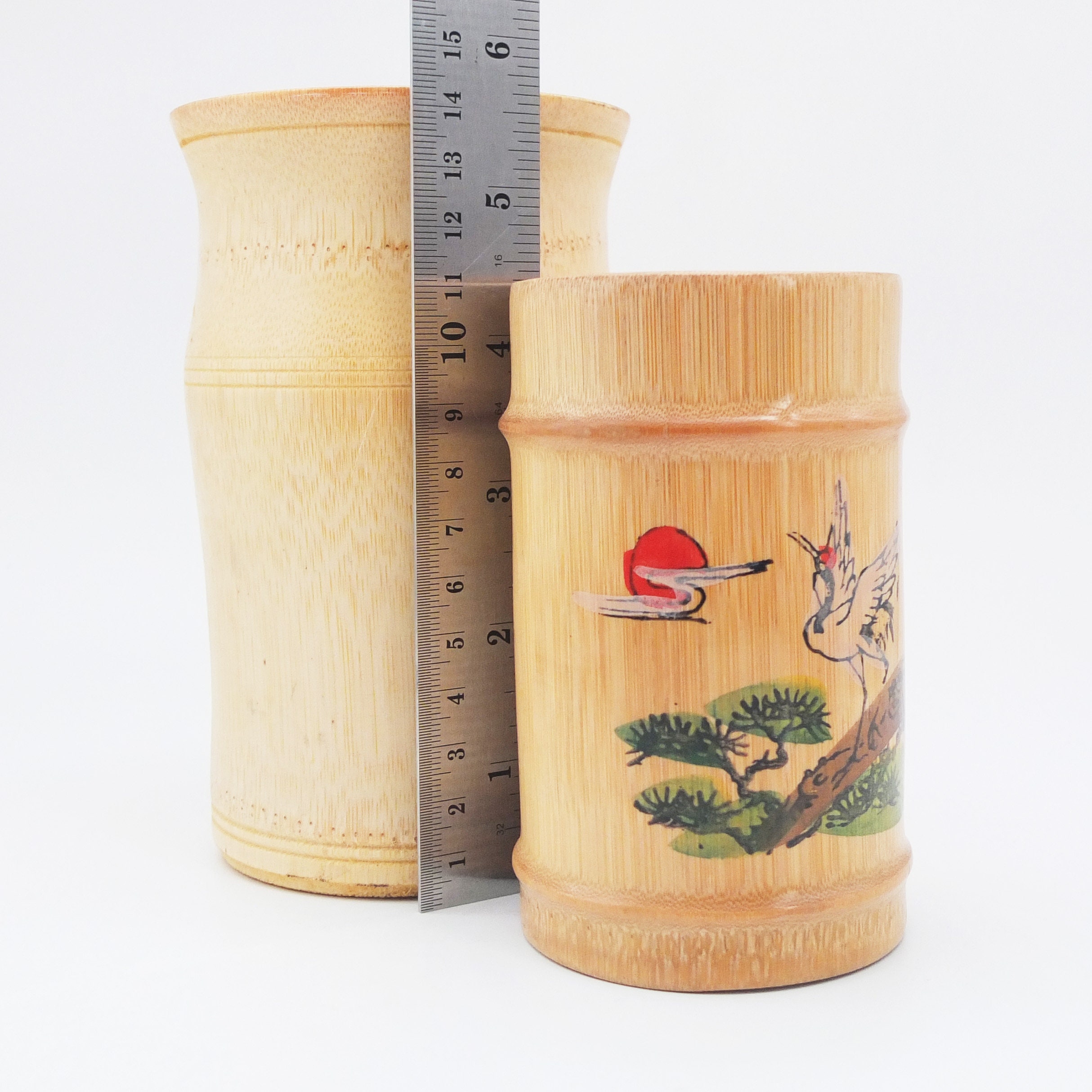 1 Vintage Hand painted Bamboo Pencil holder Etsy