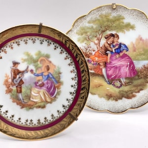 Set vintage French Limoges Miniature Plates, romantic scenes, collectible plates