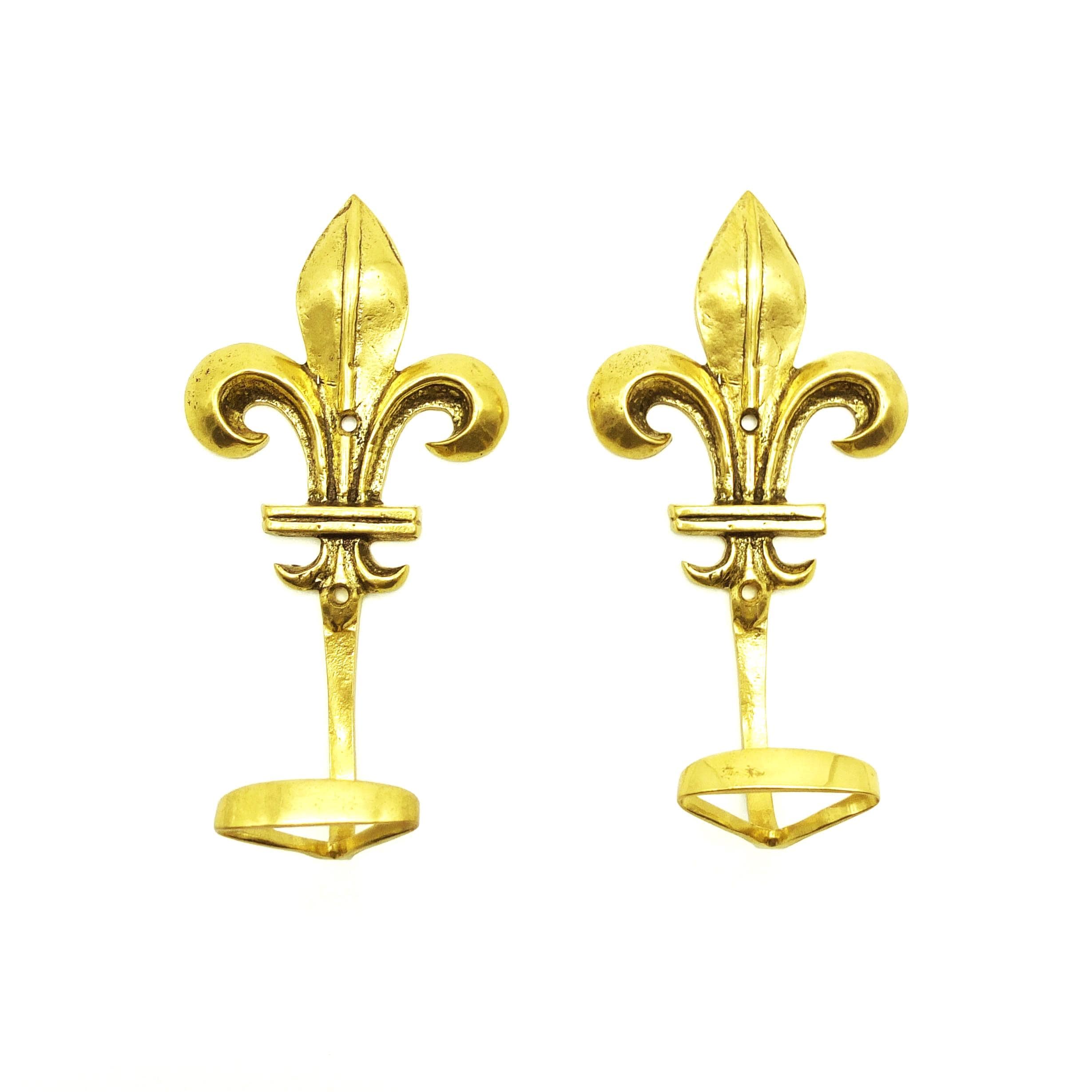 2 vintage Brass coat racks. Fleur-de-lis Wall Hooks