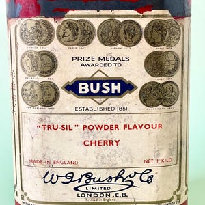 Vintage English tobacco tin, Bush tobacco label