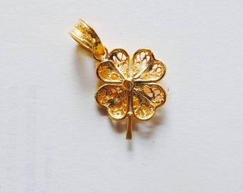 Filigranen GOLD 24K vergoldet in Sterling Silber Charm Glücksklee