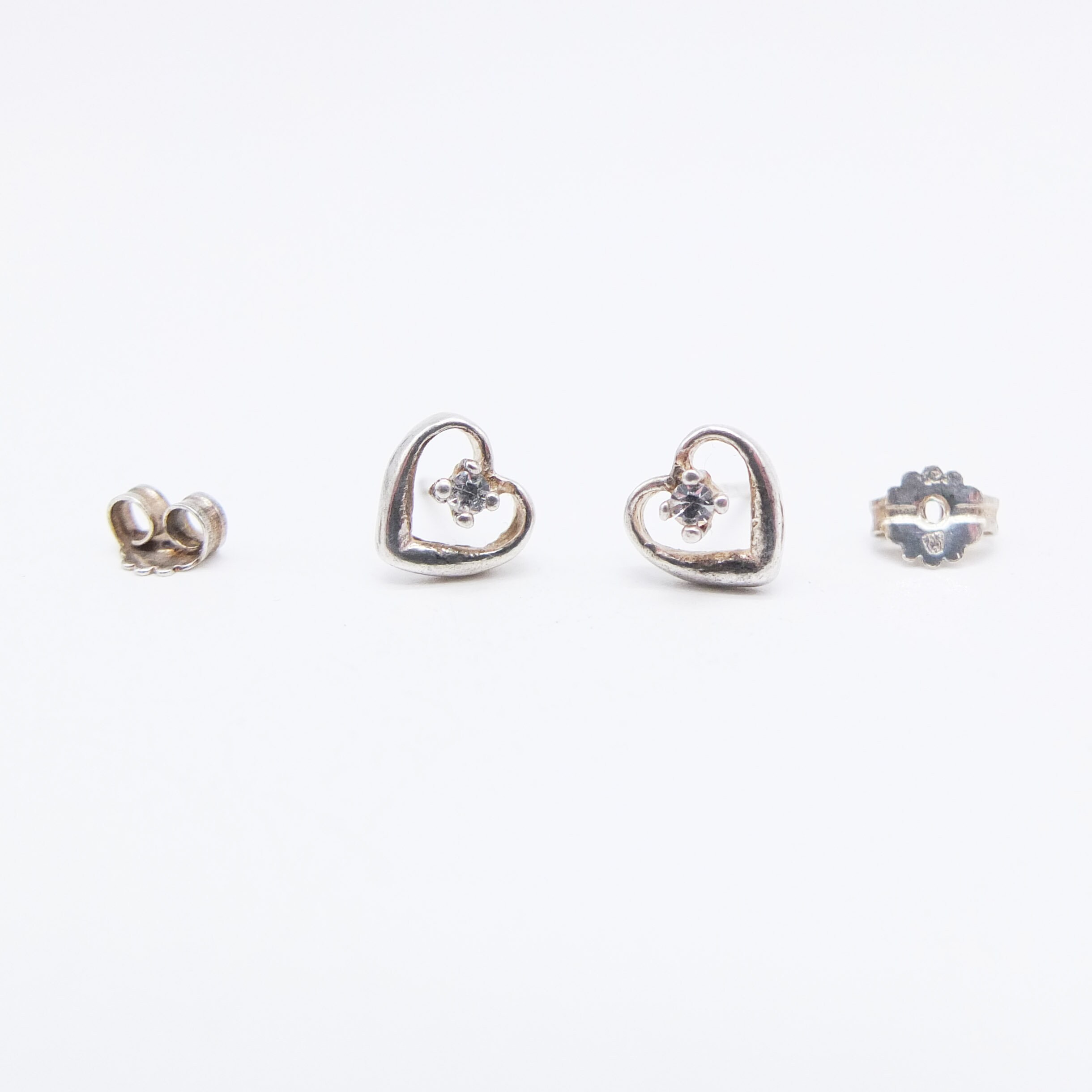 Vintage Sterling Silver Heart Shaped Earrings, Zirconia