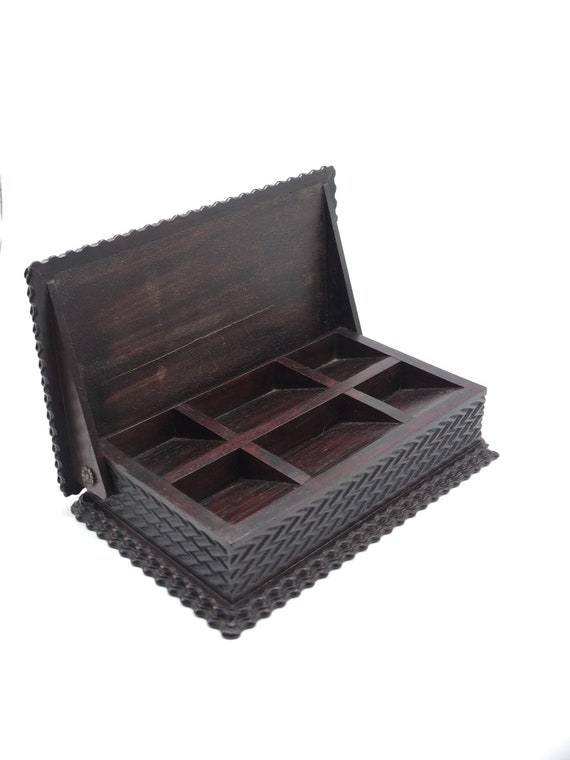 Vintage Exotic Wood Box: Sterling Silver Accents, Ring/Stamp Storage