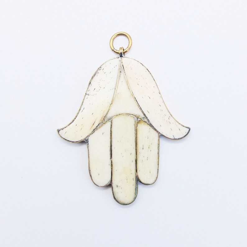Antique Bone and Brass Hand of Fatima Pendant Amulet Hand of Fatima Hamsa Pendant