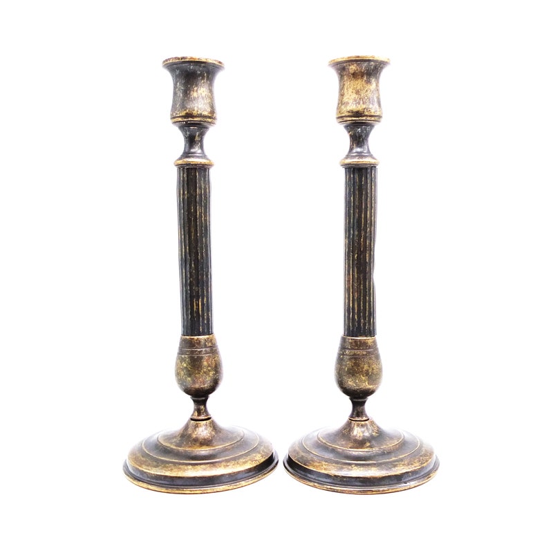 Rustic Iron and Bronze Candle Holders Chamber Stick PAIR