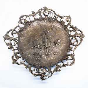 Vintage art nouveau messing bord /// Massief messing wandbord