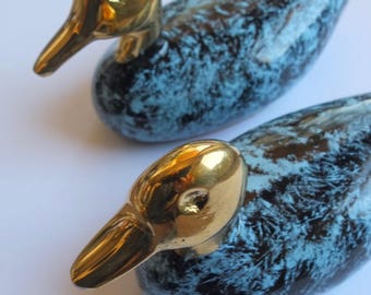 Vintage Solid Brass Pair of Ducks, 80s duck sculptures, Duck Figurines, Duck Lovers
