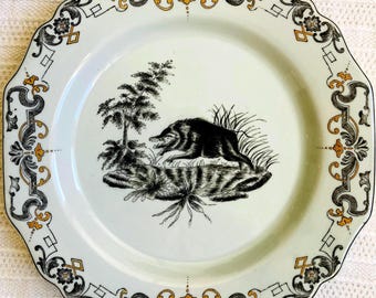 Vintage hand painted Plate, Boar porcelain Plate, decor plate