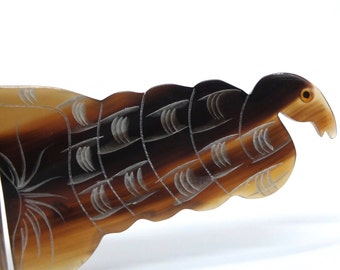 Vintage Buffalo Horn Comb, Engraved Comb, Snake Engraved, Vintage Comb - never used