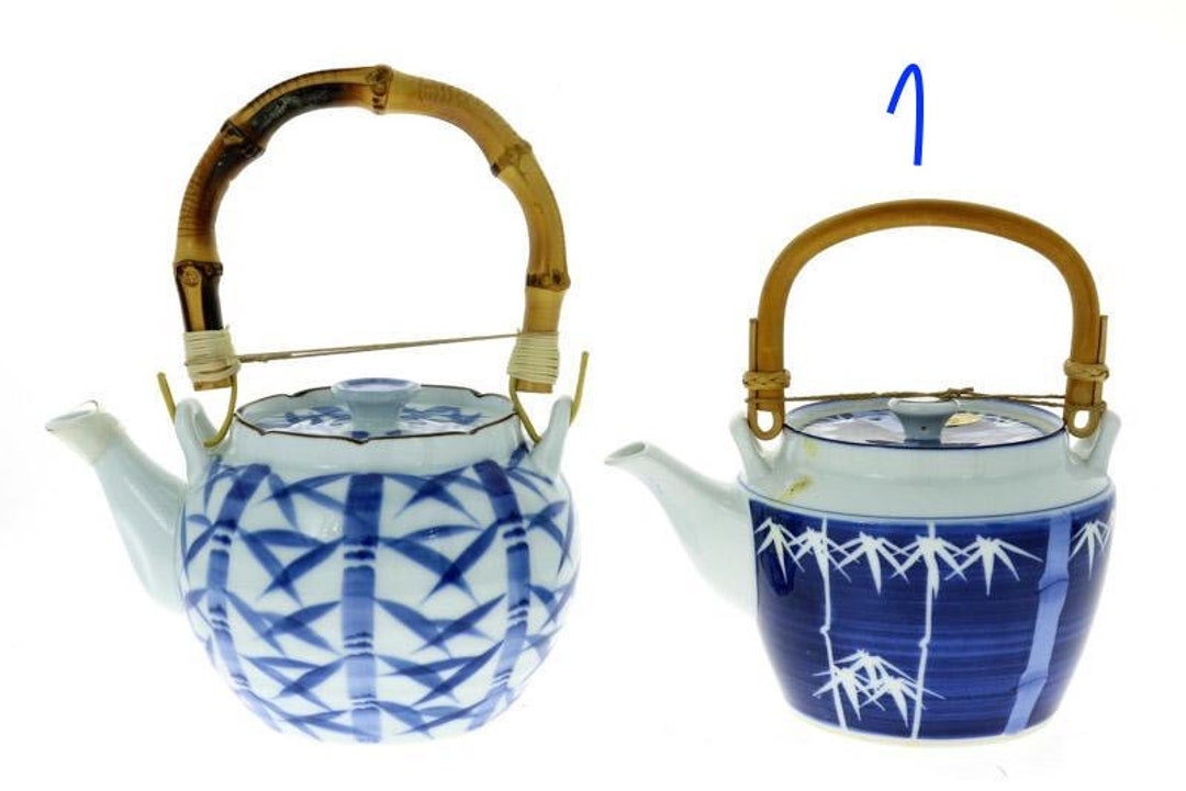 Vintage Japanese Porcelain and Bamboo Teapot Bamboo Painting Etsy