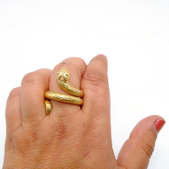 Vintage Gold Plated Sterling Silver Snake Ring, g… - image 2