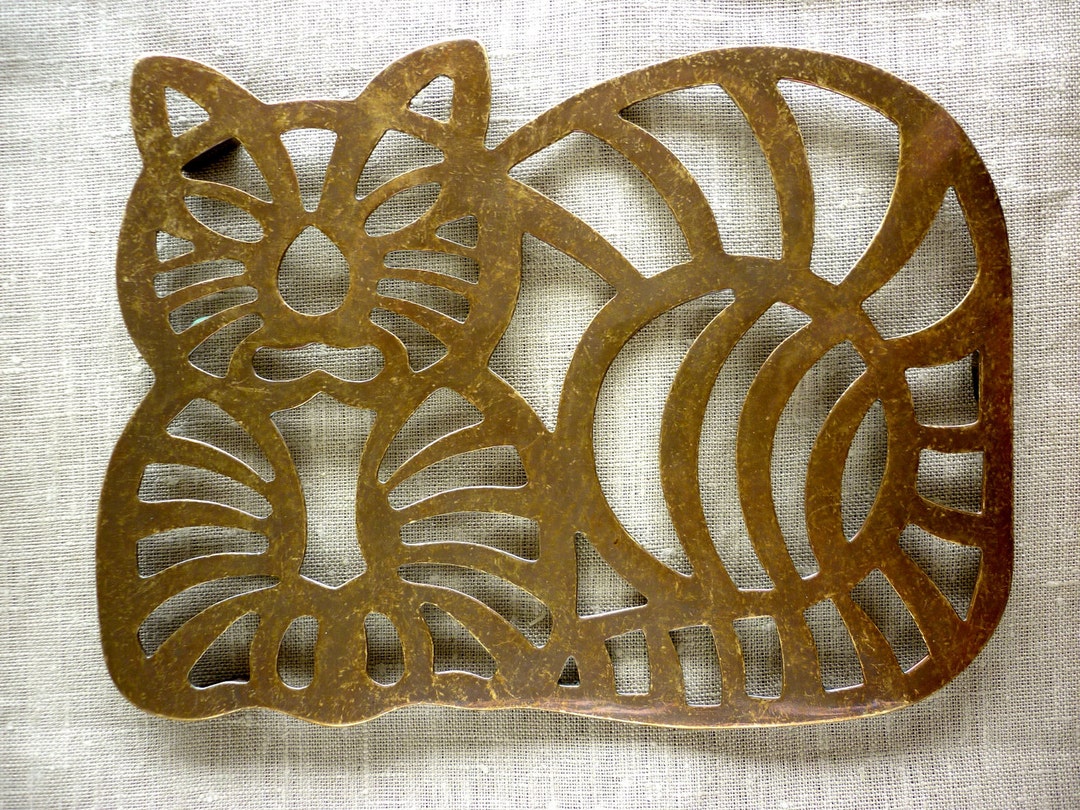 Vintage Brass Cat Pot Brass Trivet, Cat Trivet, Cat Lovers Gift Etsy