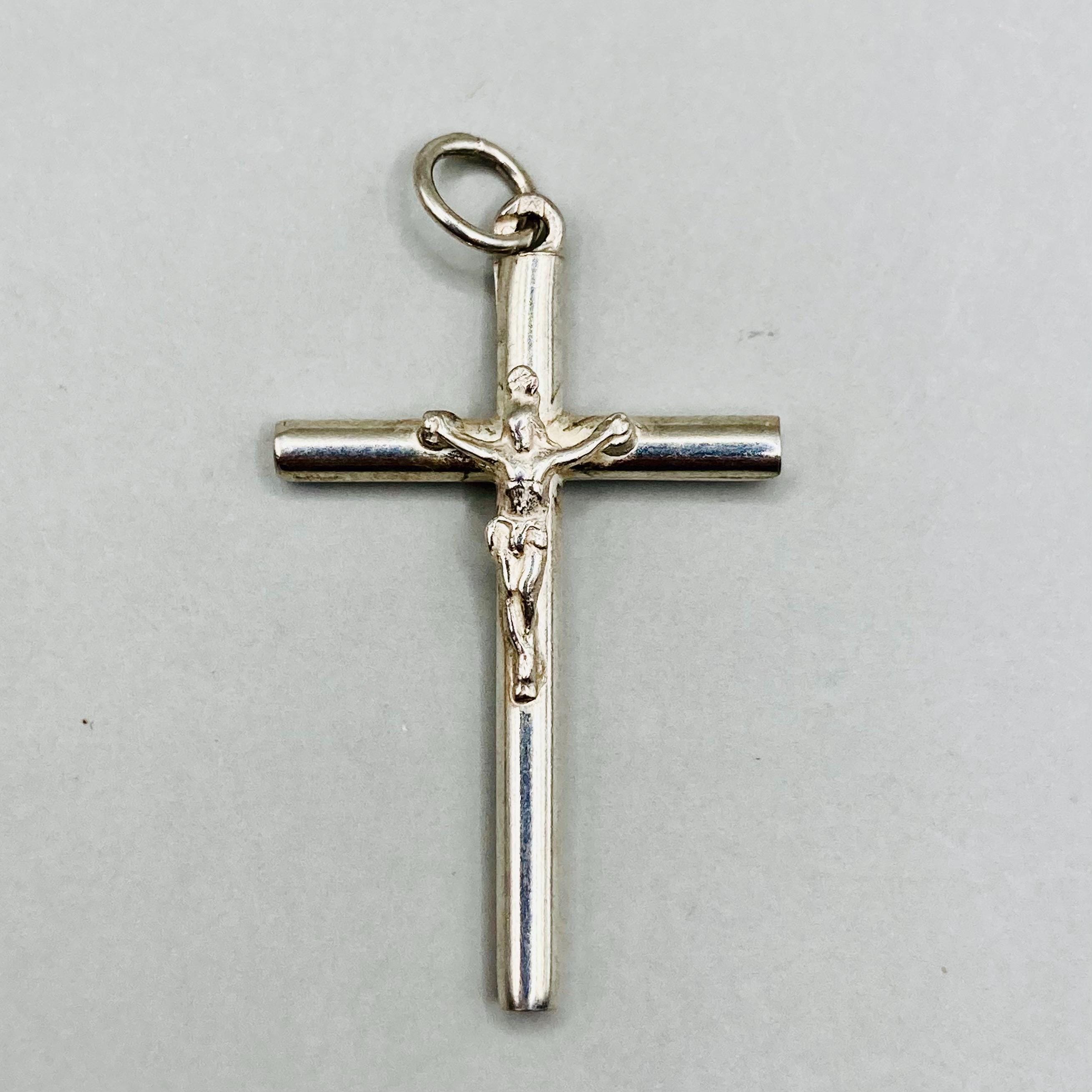 Vintage Sterling Silver Jesus Crucifix Pendant, Crucifix Charm, Silver Crucifix