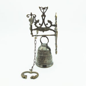 Vintage door Brass Bell, Wall Hanging Bell, Wall Bell, Tarnished Brass, Original Clapper, Unique Vintage, Art Deco, Door Bell