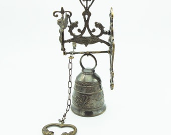Vintage UNIQUE Vintage Bell, Wall Hanging Bell, Wall Bell, Tarnished Brass, Original Clapper, Unique Vintage, Art Deco, Door Bell
