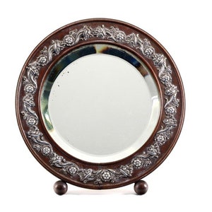 Antique Sterling Silver and wood Tabletop Mirror, Exotic wood Mirror, Sterling Silver Mirror