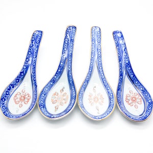 SET of vintage Porcelain Soup Spoons, Oriental Spoons, Noodles Soup, oriental porcelain