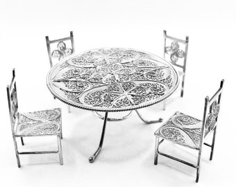 Vintage Pure Sterling Silver Dollhouse Furniture, sterling silver dollhouse miniature table and chairs, miniature furniture