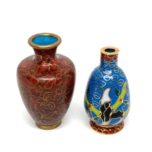2 Vintage Miniatur Cloisonné-Vasen, Cloisonné-Blumenvasen