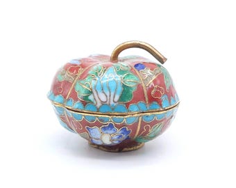 Vintage Cloisonné Apple Box, Miniature Oriental Jewelry Ring Holder