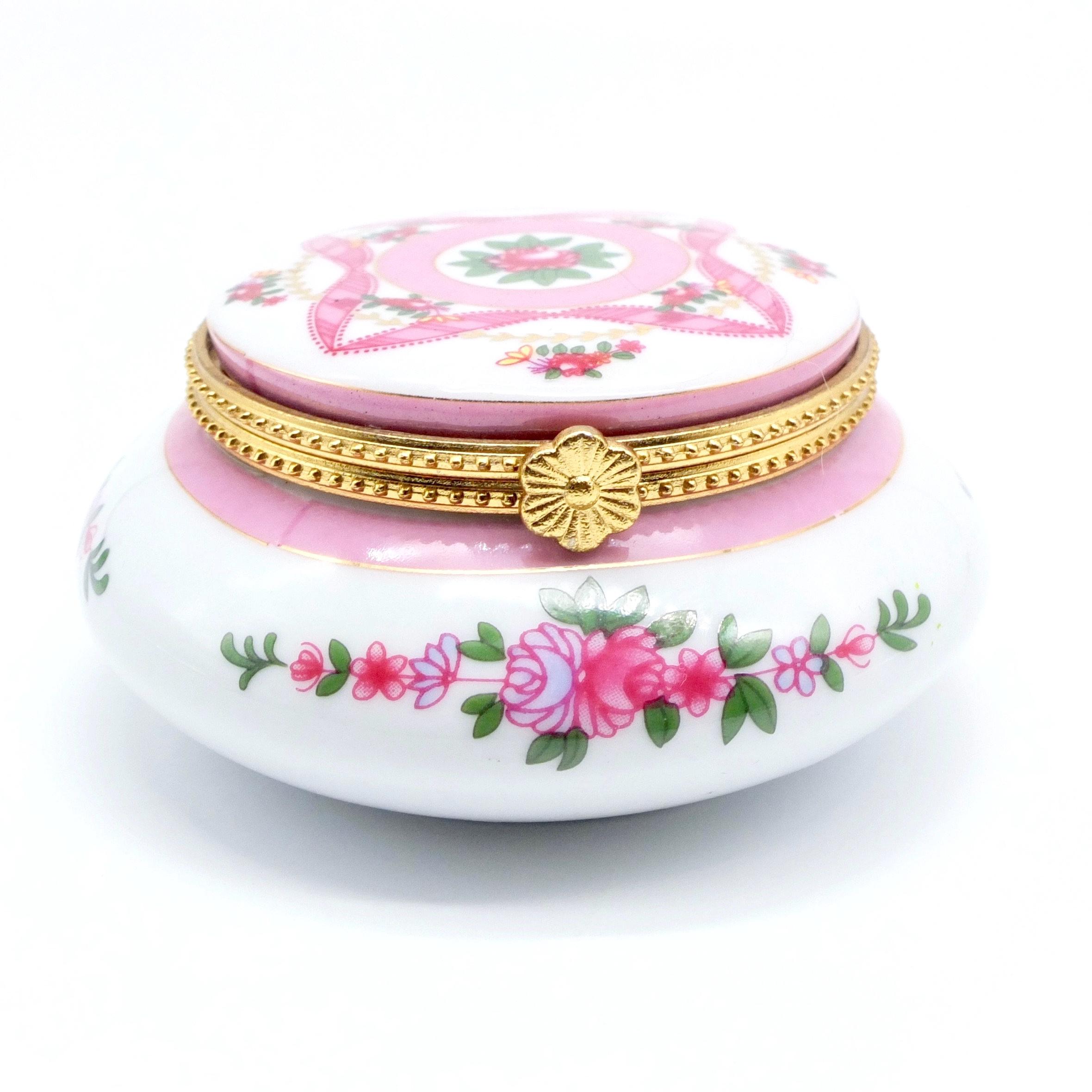 Vintage Porcelain Trinket Box: Floral Ring/Pill Box