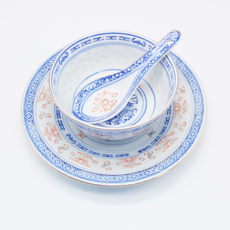 Antique SET Oriental Porcelain Soup Bowl Plate Spoon Etsy