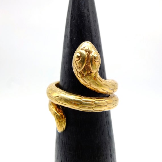 Vintage Gold Plated Sterling Silver Snake Ring, g… - image 1