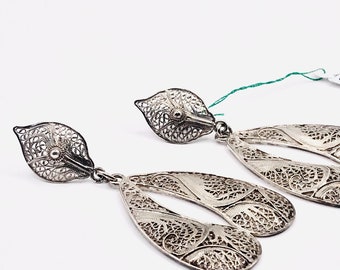 Elegant vintage Sterling Silver Filigree Earrings, Long Filigree Earrings, Silver Filigree Earrings, Portuguese Vintage Filigree