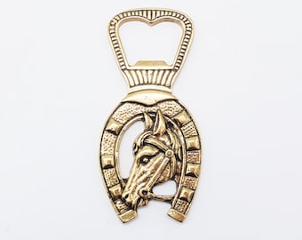 Vintage paardensport messing flesopener met paardenkop