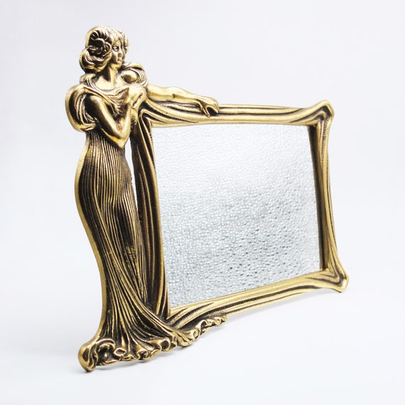 Vintage Brass Tabletop Mirror: Art Deco Bedroom Decor