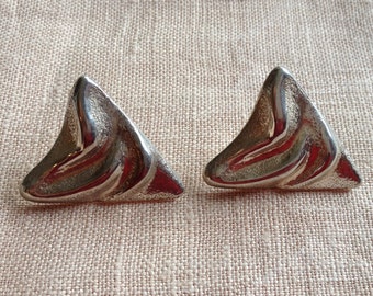 Vintage Huge Sterling Silver Triangle Earrings 80s, silver triangle earrings