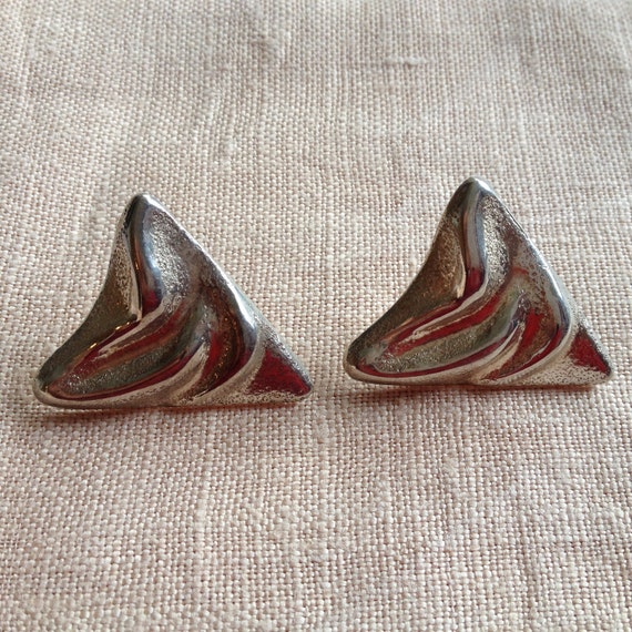 Vintage Huge Sterling Silver Triangle Earrings 80s