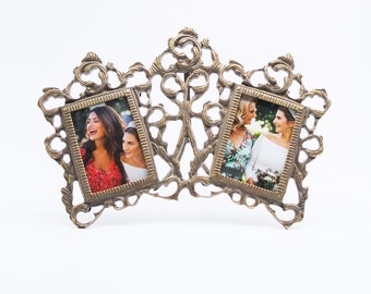 Vintage Double Brass Photo Frame, Couple Photo Frame, vintage Double Frame,  Family Frame Couple Photo Frame