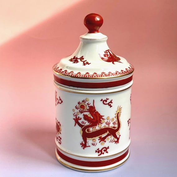 Vintage Aussicht Alegre Porzellan Topf mit Deckel, portugiesischer Drachen Sammlerstück