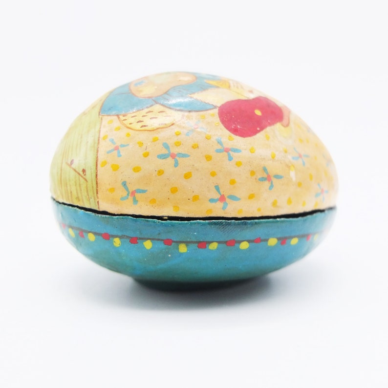 Antique Hand painted Egg Box, Easter Egg, Bunny Egg, Bunny Figurine image 7