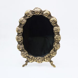 ROSES, Vintage Floral Brass Table Mirror, Bedroom or Entrance Mirror, French Style, Vintage tabletop mirror,  brass mirror